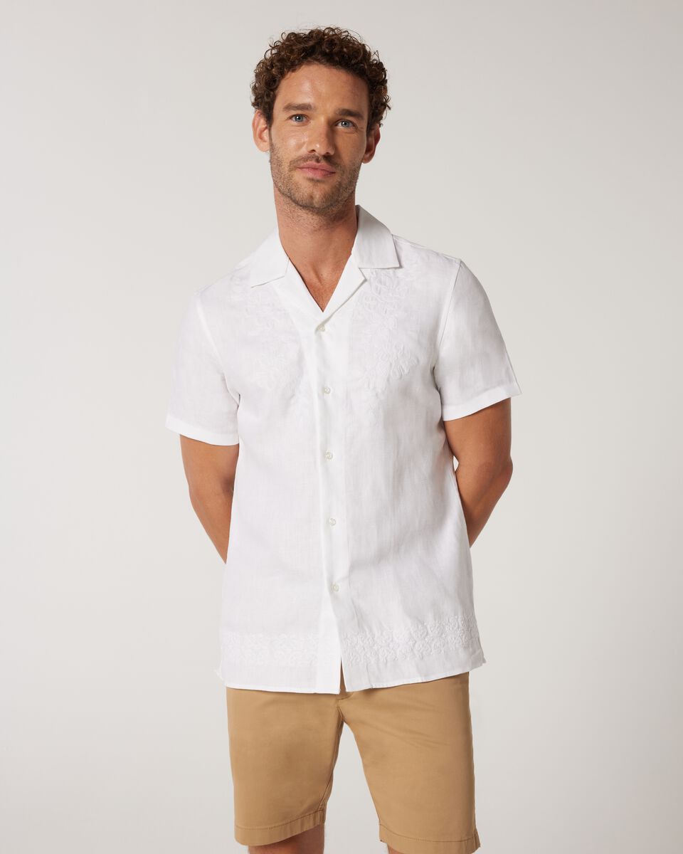 Short Sleeve Tonal Embroidered Cuban Collar Shirt